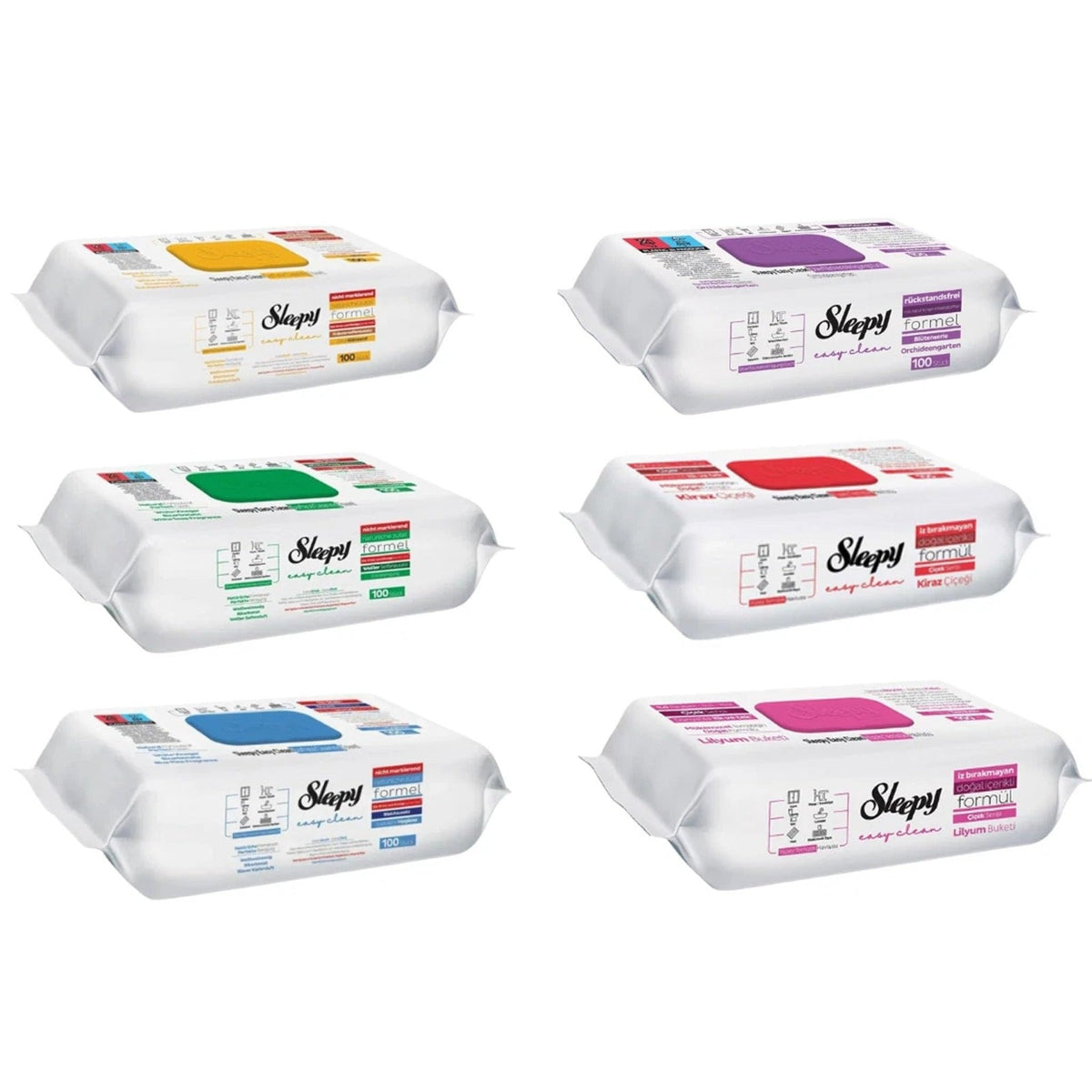 Sleepy Reinigungstücher Mix Set – 600 Stück (6 x 100) | 6 Farben & Düfte | Extra dicke Reinigungstücher für Haushalt, Küche & Bad | Alkoholfrei & oberflächenschonend
