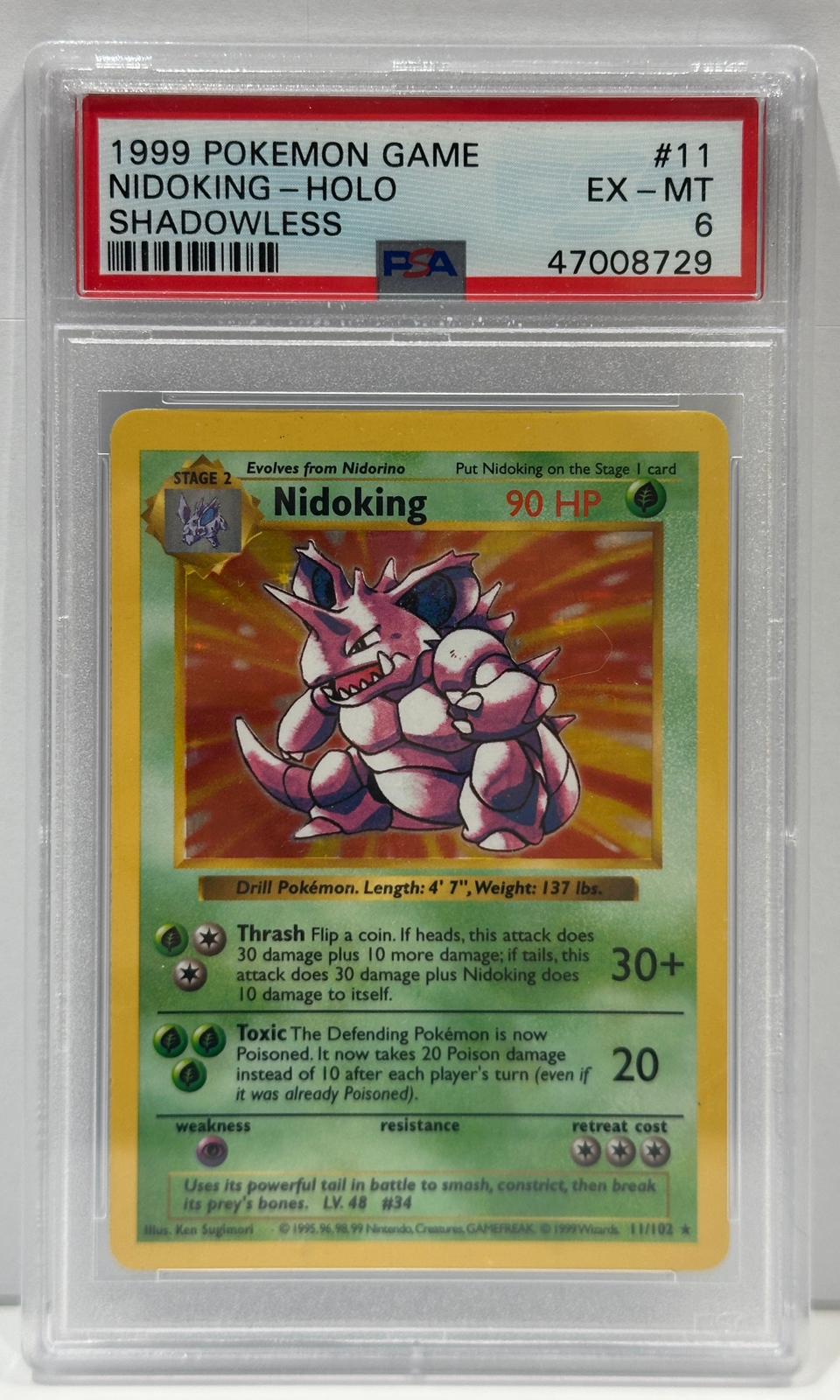 Nidoking Shadowless Holo Rare – PSA 6 (EX-MT) – Base Set – EN – 1999 – #11 – Original & Zertifiziert