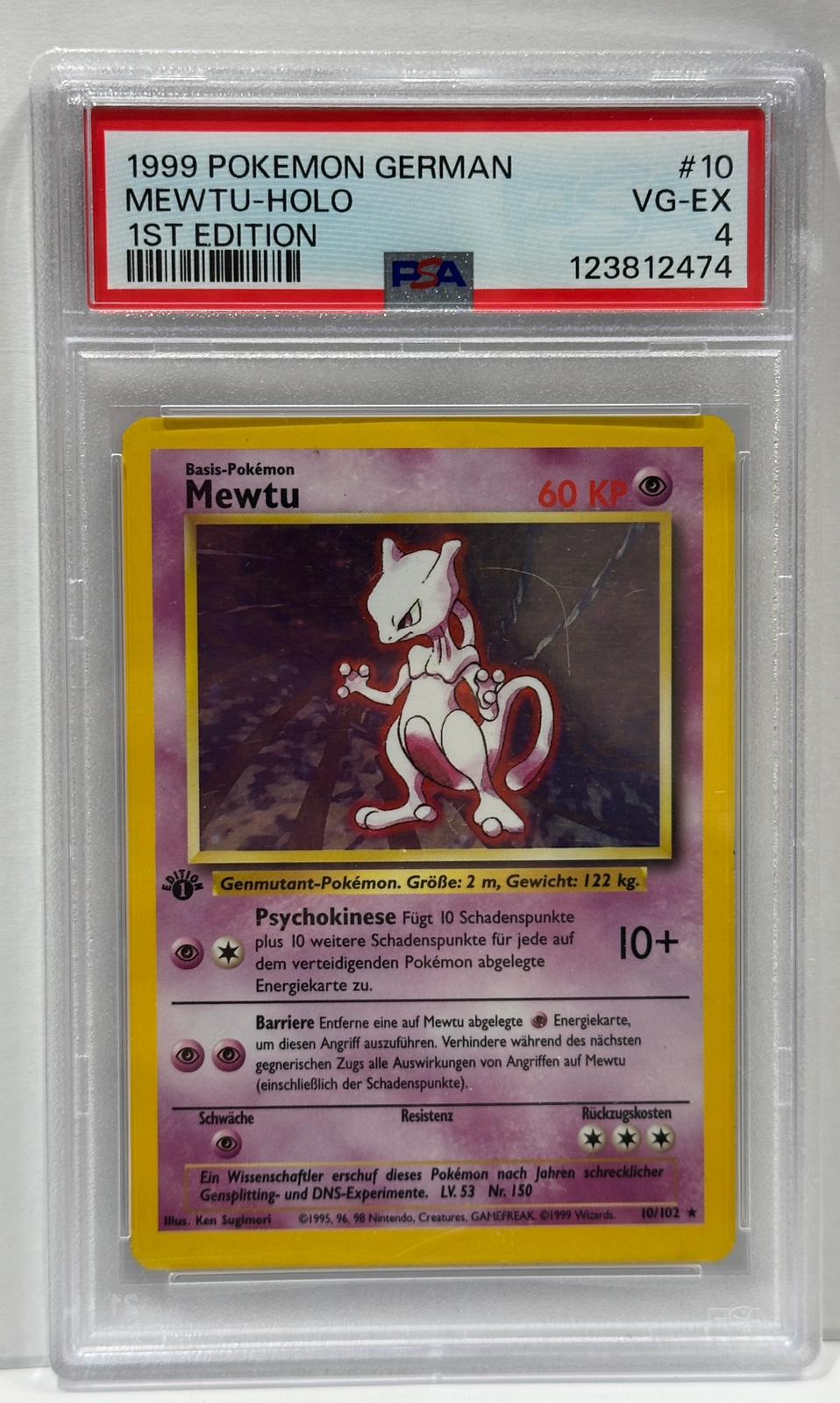 Mewtu Holo #10 1st Edition – PSA 4 (VG-EX) – 1999 Basis Set – Deutsch – Original & Zertifiziert