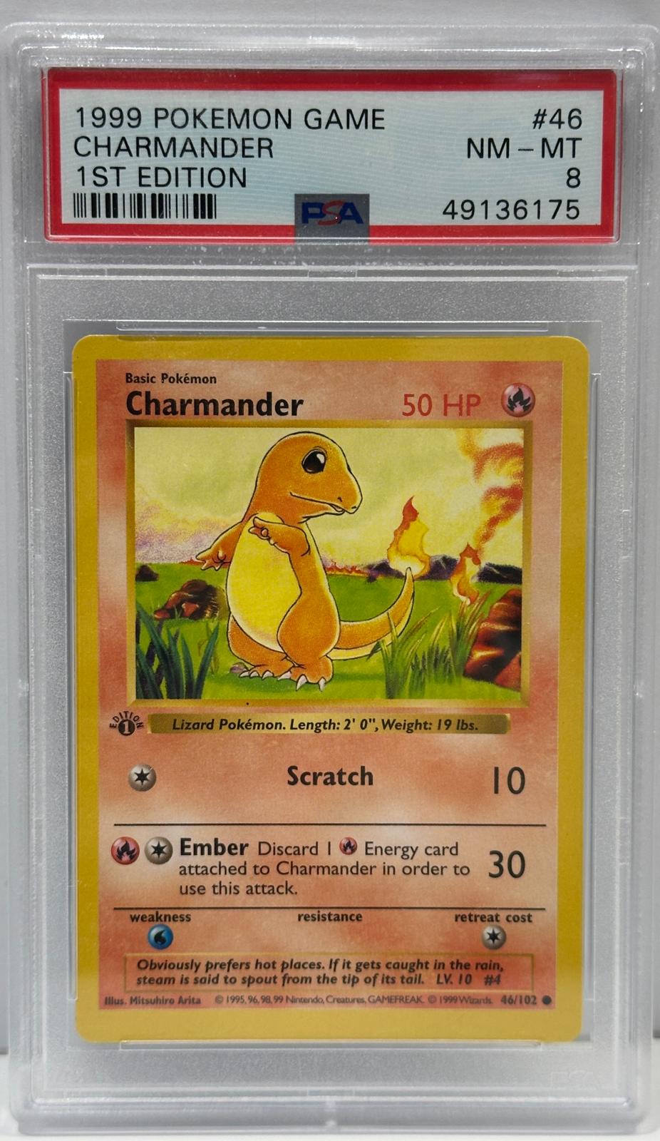 Charmander #46 1st Edition – PSA 8 (NM-Mint) – 1999 Base Set – EN – Original & Zertifiziert