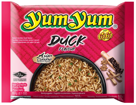 Yum Yum Duck Instant Noodles – 60 g | Thailändische Enten-Nudelsuppe | Würzig & aromatisch | Halal | 3-Minuten-Nudeln