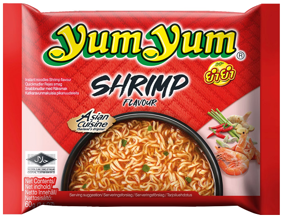 Yum Yum Shrimp Instant Noodles – 60 g | Thailändische Garnelen-Nudelsuppe | Würzig & aromatisch | Halal | Schnell in 3 Minuten