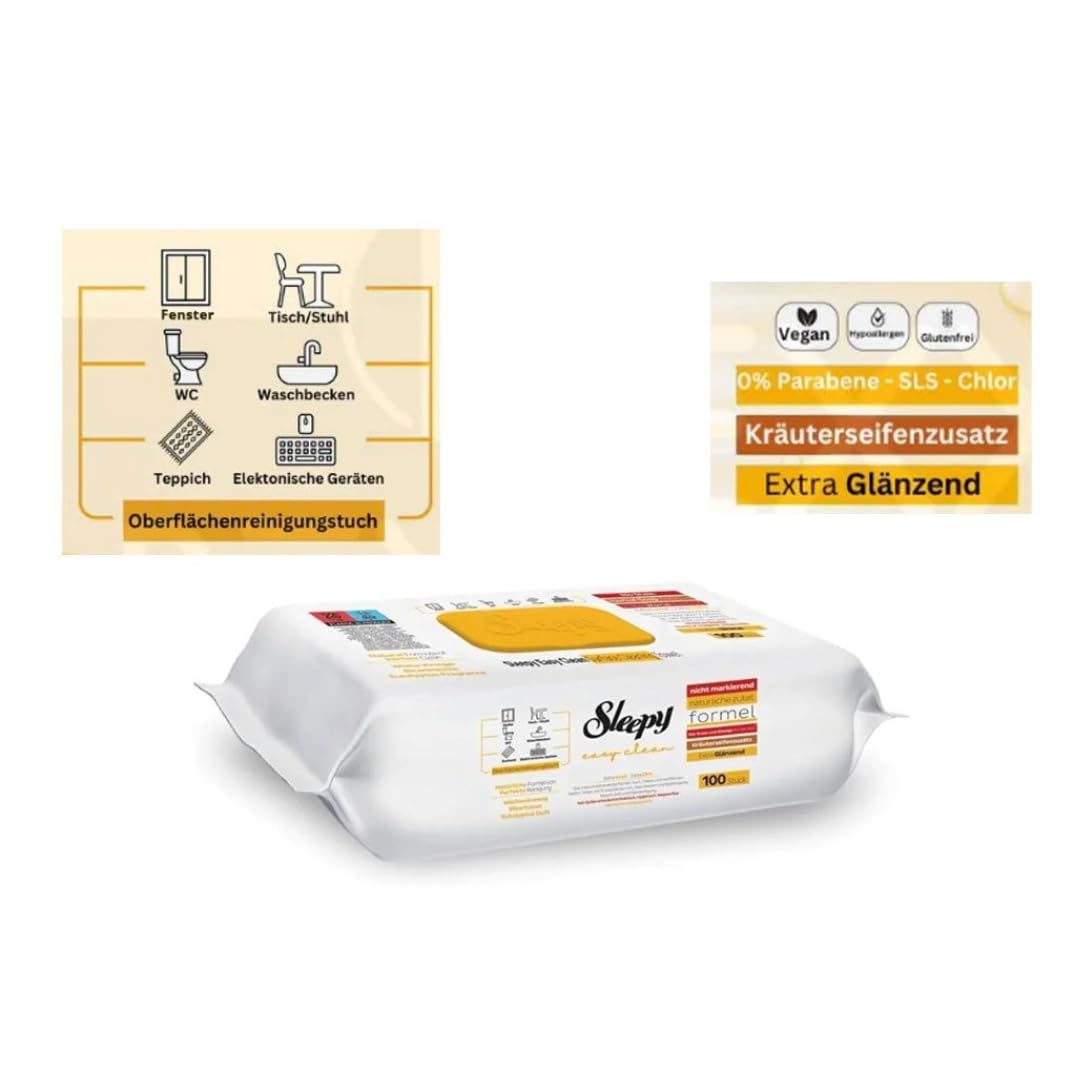 300x Sleepy Reinigungstücher mit Bleichzusatz - Extra Stark gegen Flecken - Grün, Blau und Gelb Oberflächenreinigungs-Set - perfekt für Boden, Küche, Badezimmer und schnellen Glanz auf glatten Flächen