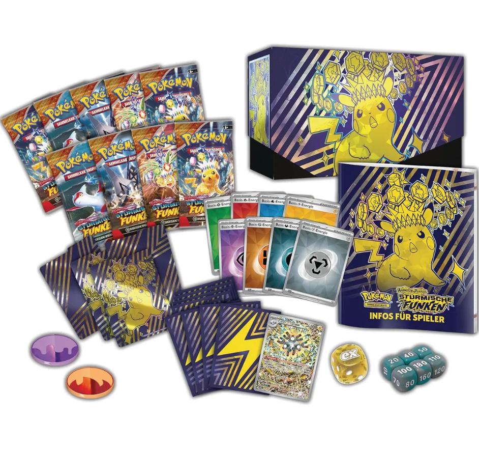 Pokémon TCG: Surging Sparks Elite Trainer Box – Sammler- & Spielset mit exklusiven Inhalten + Heartforcards®Versandschutz