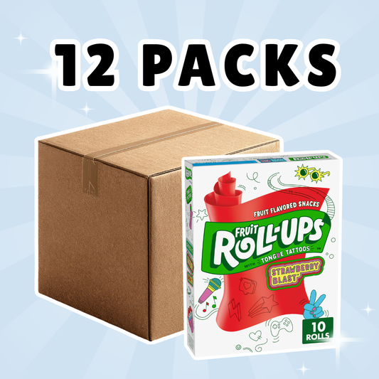 Fruit Roll-Ups Strawberry Blast – 12er Set (12 × 141 g) – Erdbeer-Fruchtrollen mit Zungen-Tattoos