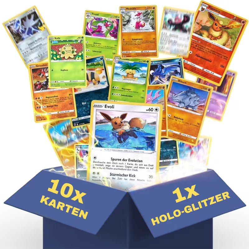 Pokemon Karten Deutsche 10x inklusiver 1 Garantierten Holo Glitzer Karte Original für Sammler & Fans aus aktuellen Set