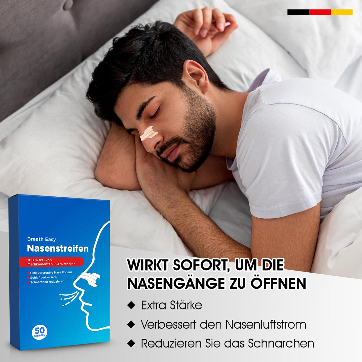 Anti-Schnarch Nasenstrips | 50 Nasenpflaster fürs bessere Atmen für Sport und Schlaf für Erwachsene und Kinder | Hautfarbe | Atemtrainer gegen Schnarchen | Nasal Strips