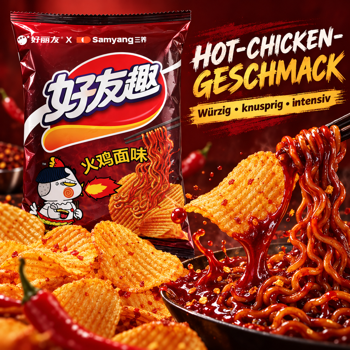 Orion × Samyang Hot-Chicken Riffelchips – würzig-scharf, 70 g