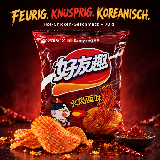 Orion × Samyang Hot-Chicken Riffelchips – würzig-scharf, 70 g