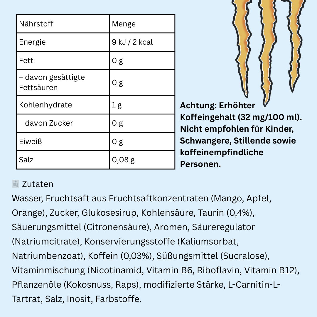 12x Monster Energy Juiced Mango Loco – 330ml | Koffeinhaltiger Energy-Drink mit Mango