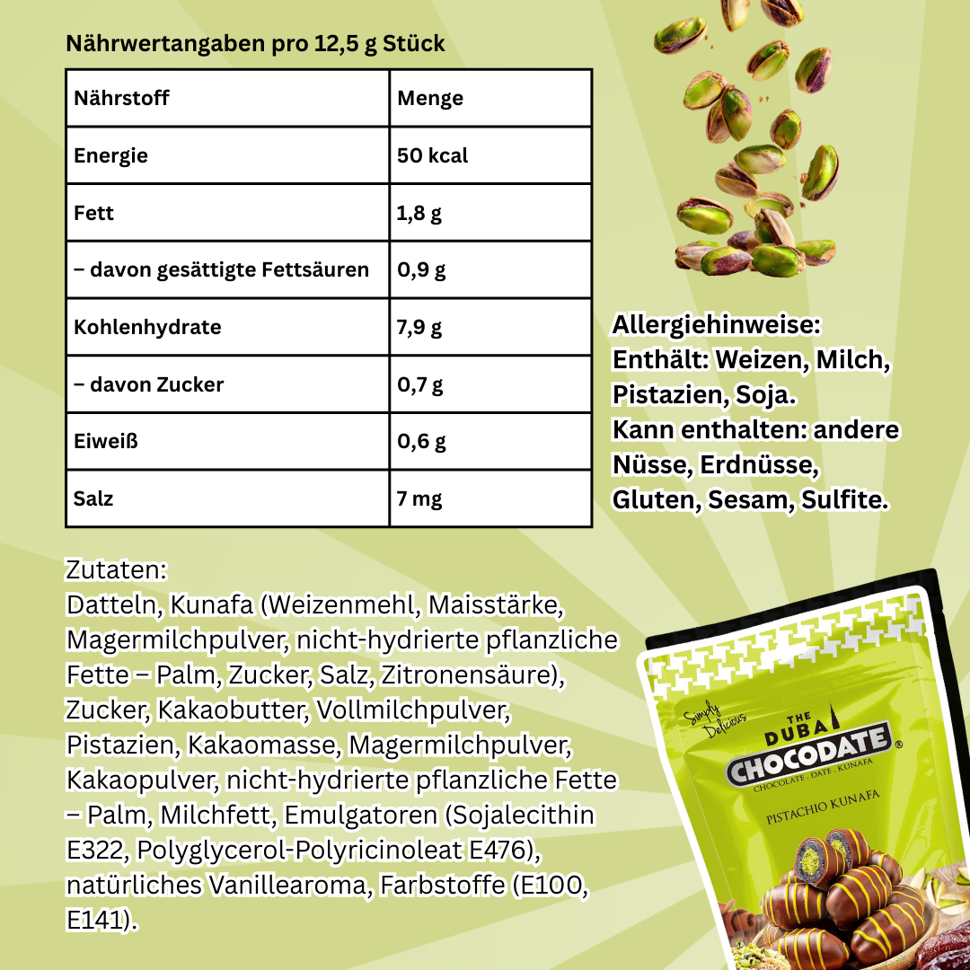 Chocodate Pistachio Kunafa – Dattel-Kunafa mit Pistazien – Dubai Style Milchschokolade (90 g)