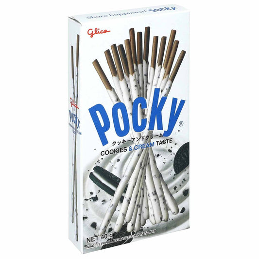 Glico Pocky Cookies & Cream – 40 g | Knusprige Kekssticks mit Sahne-Keks-Glasur | Japanischer Kultsnack | Perfekt zum Teilen & Snacken