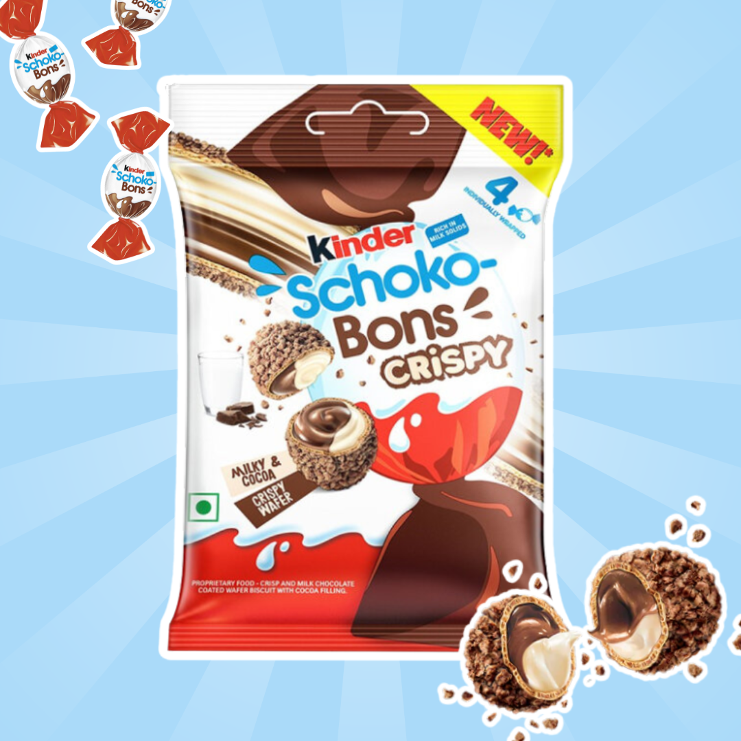 1x Kinder Schoko-Bons Crispy (1x22,4 g) – Knusprige Milchschokoladenkugeln mit Haselnussfüllung