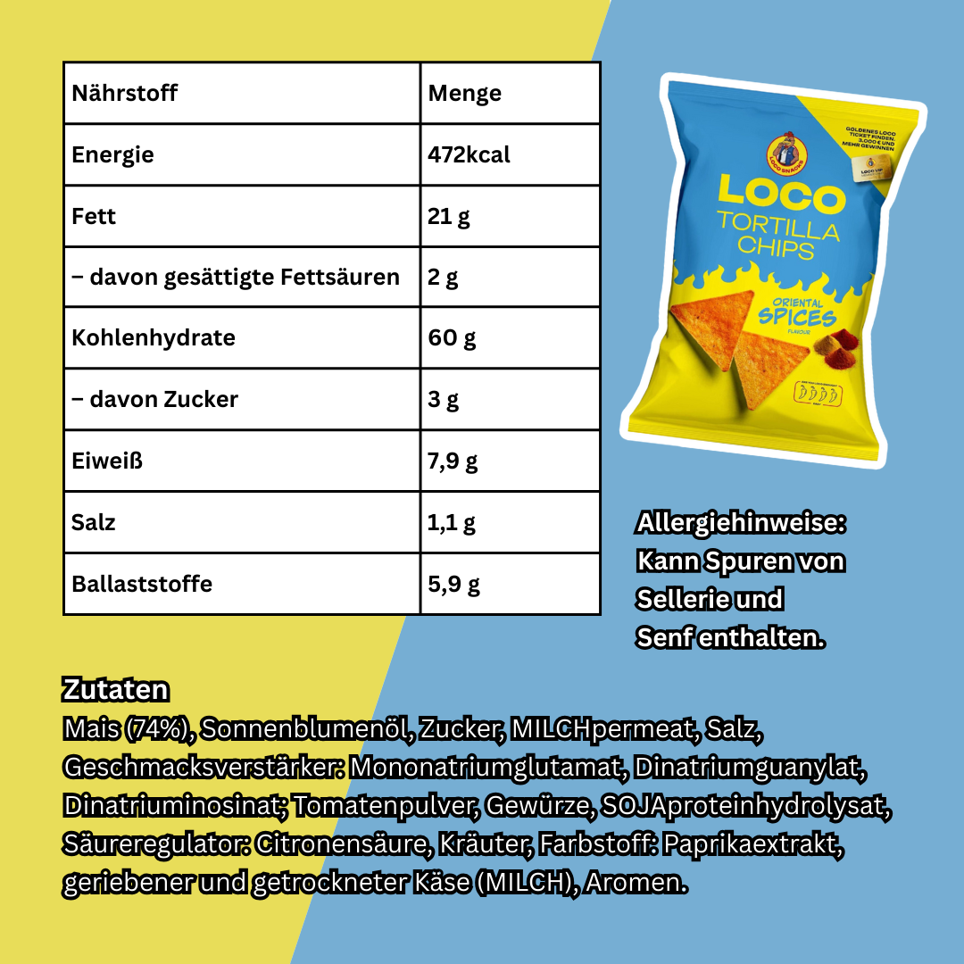 Loco Tortilla Chips – Salsa Jalapeño & Orientalische Gewürze | Extra Knuspriger Gourmet-Snack | je100g